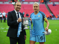 Nick Cushing manager of Manchester City and Steph Houghton of Manchester City WFC with Trophy
during The SSE FA Women's Cup-Final match betw...