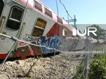 Train accident at Adendro, almost 40km west of Thessaloniki, with two confirmed dead among the passengers, Greece on May 14, 2017. The train...