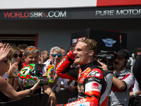  Chaz Davies Ducati Panigale R Aruba.it Racing - Ducati celebrate on the podium at the end of the race 2 during the FIM World Superbike Cham...
