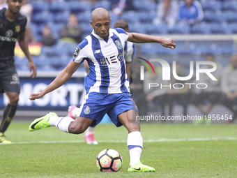 Porto's Algerian forward Yacine Brahimi kick for goal during the Premier League 2016/17 match between FC Porto and FC Paços de Ferreira, at...