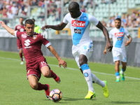 Kalidou Koulibaly (SSC Napoli) and Iago Falque (Torino FC) compete for the ball during the Serie A football match between Torino FC and SSC...