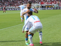 Lorenzo Insigne (SSC Napoli) celebrates after scoring with Dries Mertens (SSC Napoli) during the Serie A football match between Torino FC an...