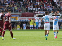 Dries Mertens (SSC Napoli) celebrates after scoring with Lorenzo Insigne (SSC Napoli) during the Serie A football match between Torino FC an...