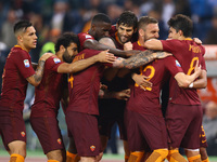 Stephan El Shaarawy of Roma celebrating with the teammates the goal of 2-1 scored during the Serie A match between AS Roma and Juventus FC a...