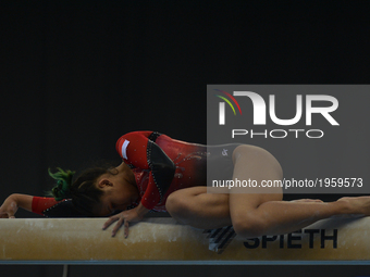 Rifda Infanaluthfi of Indonesia competes in the Women's Balance Beam final in Artistic Gymnastics, during day four of Baku 2017 - 4th Islami...