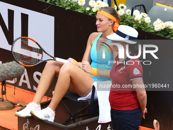 Kristina Mladenovic (FRA) sitting and waiting for a referee decision on Day Three of The Internazionali BNL d'Italia 2017 at the Foro Italic...