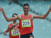 Youness Essalhi of Morocco wins Men's 5000m final ahead of his team-mate Soufiyan Bouqantar, during day five of Baku 2017 - 4th Islamic Soli...