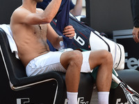Novak Djokovic in action during his match against Aljaz Bedene - Internazionali BNL d'Italia 2017 on May 16, 2017 in Rome, Italy. (