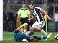 Italian Tim Cup FInal Lazio v Juventus
Thomas Strakosha of Lazio saving on Gonzalo Higuain of Juventus at Olimpico Stadium in Rome, Italy o...