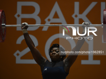 Cameroon's Clementine Meukeugni Noumbissi competes in Women's -90kg Weightlifting final during day six of Baku 2017 - 4th Islamic Solidarity...