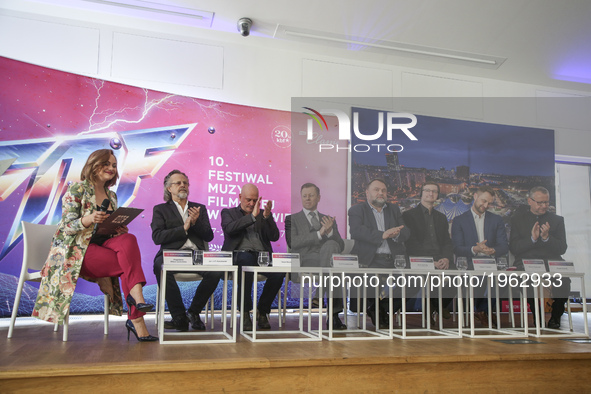 Music composers Jan A.P. Kaczmarek, Trevor Morris and Abel Korzeniowski during the opening press conference of 10. edition of the annual Fil...