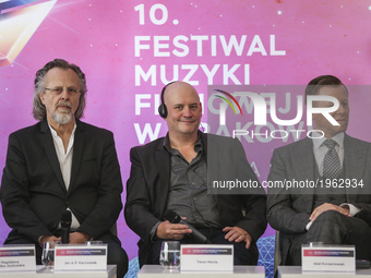 Music composers Jan A.P. Kaczmarek, Trevor Morris and Abel Korzeniowski during the opening press conference of 10. edition of the annual Fil...