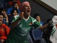 An Iraqi supporter reacts after Salwan Alaifuri of Iraq performance in Men's 105kg Weightlifting final during day six of Baku 2017 - 4th Isl...