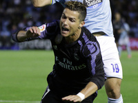  Cristiano Ronaldo forward of Real Madrid (7) battles for the ball with Jonny Castro defender of Celta de Vigo (19) during the La Liga Santa...