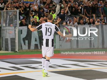 Leonardo Bonucci (Juventus FC) celebrates after scoring during the Italian Cup final between Juventus FC and SS Lazio at Olympic Stadium on...