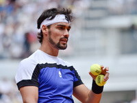 Fabio Fognini in action during his match against Alexander Zverev - Internazionali BNL d'Italia 2017 on May 16, 2017 in Rome, Italy. (