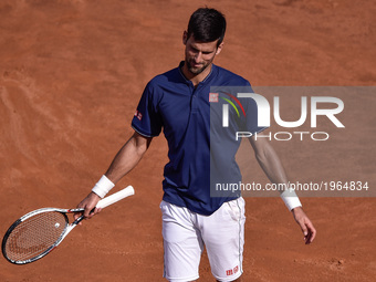 Novak Djokovic (SRB) looks dejected against Roberto Bautista Agut (ESP) during the ATP World Tour Masters 1000 Internazionali BNL D'Italia a...