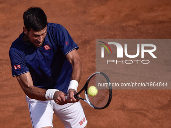 Novak Djokovic (SRB) in action against Roberto Bautista Agut (ESP) during the ATP World Tour Masters 1000 Internazionali BNL D'Italia at the...