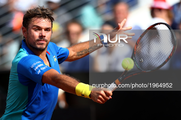 Swiss Stanislas Wawrinka during the match with to US John Isner during their tennis match at the ATP Tennis Open tournament on May 18, 2017...