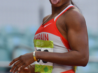 Edidiong Ofonime Odiong of Bahrain wins Women's 200m final, during an athletic event at Baku 2017 - 4th Islamic Solidarity Games at Baku Oly...