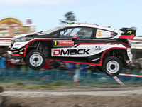 Elfyn Evans and Craig Parry in Ford Fiesta WRC of M-Sport World Rally Team in action during the SS2 Viana do Castelo of WRC Vodafone Rally d...