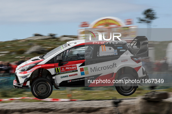 Juho Hanninen and Kaj Lindstrom in Toyota Yaris WRC of Toyota Gazoo Racing WRT in action during the SS2 Viana do Castelo of WRC Vodafone Ral...