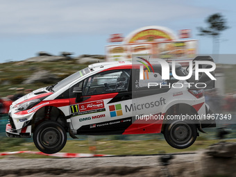 Juho Hanninen and Kaj Lindstrom in Toyota Yaris WRC of Toyota Gazoo Racing WRT in action during the SS2 Viana do Castelo of WRC Vodafone Ral...