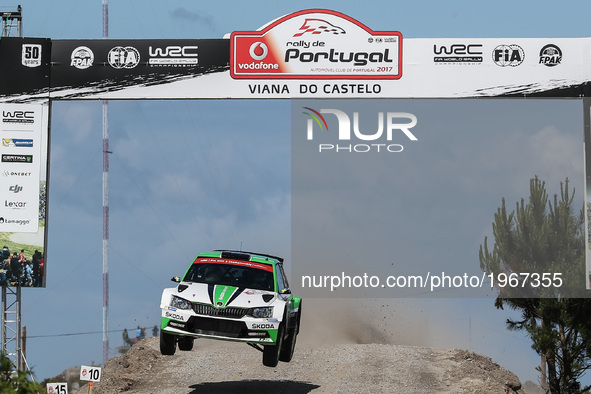 Andreas Mikkelsen and Anders Jaeger Synnevaag in Skoda Fabia RS of Skoda Motorsport in action during the SS2 Viana do Castelo of WRC Vodafon...