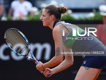 Karolina Pliskova of Czech Republic returns the ball to  Elina Svitolina of Ukraine  during their match at the WTA Tennis Open quarterfinals...