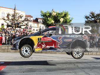 Sebastien Ogier and Julien Ingrassia in Ford Fiesta WRC of M-Sport World Rally Team in action during the SS8 Braga Street Stage of WRC Vodaf...