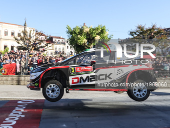 Elfyn Evans and Craig Parry in Ford Fiesta WRC of M-Sport World Rally Team in action during the SS8 Braga Street Stage of WRC Vodafone Rally...