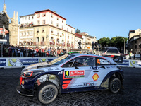Hayden Paddon and John Kennard in Hyundai i20 Coupe WRC of Hyundai Motorsport in action during the SS8 Braga Street Stage of WRC Vodafone Ra...