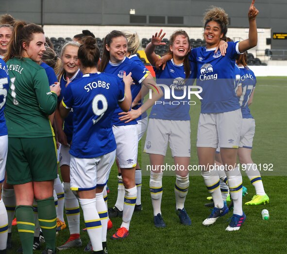 L-R Georgia Brougham and Gabby George of Everton Ladies celebrates 
After Women's Super League 2 Spring Series match between London Bees aga...