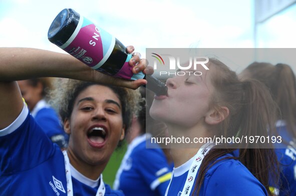 L-R Gabby George and Georgia Brougham  celebrates 
after Women's Super League 2 Spring Series match between London Bees against Everton Ladi...