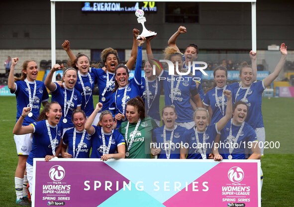 Evetron Ladies celebrates with Trophy
after Women's Super League 2 Spring Series match between London Bees against Everton Ladies at The Hiv...