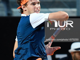 Dominic Thiem in action during his match against Novak Djokovic - Internazionali BNL d'Italia 2017 on May 20, 2017 in Rome, Italy. (