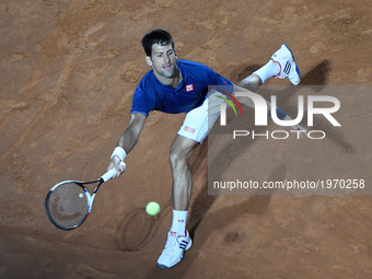 Novak Djokovic in action during his match against Dominic Thiem - Internazionali BNL d'Italia 2017 on May 20, 2017 in Rome, Italy. (