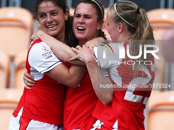 Heather O'Reilly of Arsenal Ladies celebrates her goal
during Women's Super League 1 Spring Series match between Arsenal Ladies against Birm...