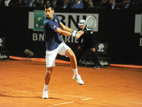 Novak Djokovic of Serbia in action during the men's semi-final against Dominic Thiem of Austria on Day Seven of the Internazionali BNL d'Ita...
