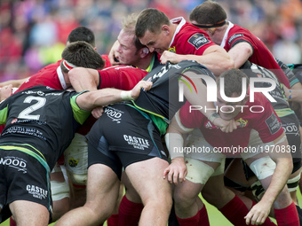 Munster and Ospreys players pictured in action during the Guinness PRO12 Semi-Final match between Munster Rugby and Ospreys at Thomond Park...