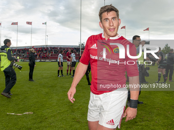 Ian Keatley of Munster celebrates after the Guinness PRO12 Semi-Final match between Munster Rugby and Ospreys at Thomond Park Stadium in Lim...