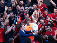 Alexander Zverev of Germany poses with the trophy after winning the ATP Singles Final match between Alexander Zverev of Germany and Novak Dj...