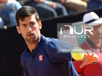Novak Djokovic in action during his match against Alexander Zverev - Internazionali BNL d'Italia 2017 on May 21, 2017 in Rome, Italy. (