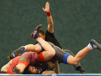 Tetiana Omelchenko of Azerbaijan competes against Nur Adakan Gamze of Turkey in the Women's Freestyle 60kg Wrestling final during Baku 2017...