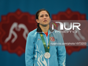 Sad and crying Hafize Sahin of Turkey after she lost against Blessing Oborududu of Nigeria in the Women's Freestyle 63kg Wrestling final dur...