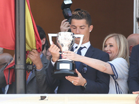 Madrid president Cristina Cifuentes and Cristiano Ronaldo s during the celebrations of Real Madrid Spanish League in Madrid headquarters on...