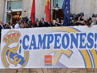 Real Madrid´s celebration spanish League in Puerta del Sol, Madrid, spain with all players and trainer on 22 May of 2017. (