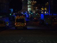 An ambulance goes in to the cordoned off area, outside the Manchester Arena, after an explosion after the Ariana Grande concert which took p...