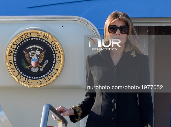 First Lady Melania Trump, arriving at Fiumicino Airport in Rome on May 23, 2017 