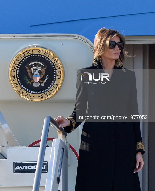 First Lady Melania Trump, arriving at Fiumicino Airport in Rome on May 23, 2017 